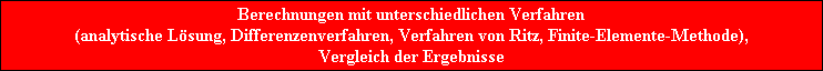 Berechnungen mit unterschiedlichen Verfahren
(analytische Lsung, Differenzenverfahren, Verfahren von Ritz, Finite-Elemente-Methode),
Vergleich der Ergebnisse