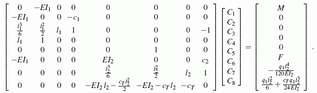 Lineares Gleichungssystem für die Berechnung der 8 Integrationskonstanten