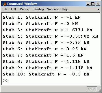 Matlab-Ergebnisse der Stabkr&auml;fte