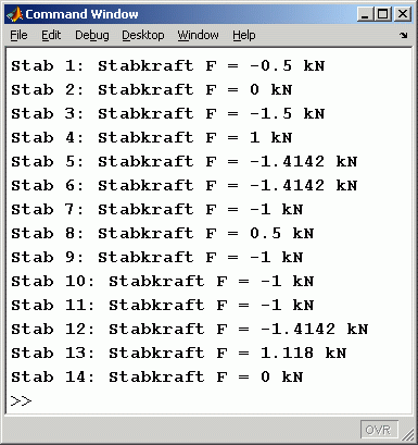 Matlab-Ergebnisse der Stabkr&auml;fte