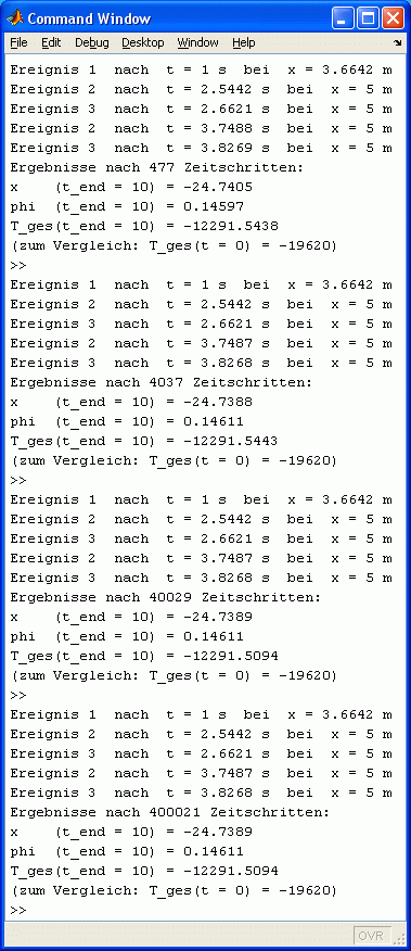 Ergebnisse von 4 Rechnungen