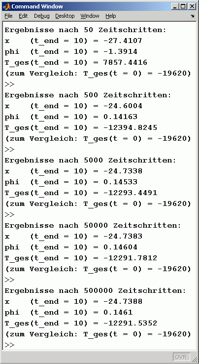 Ergebnisse von 5 Rechnungen