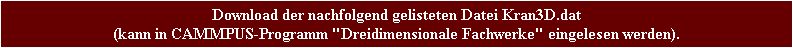 Download der nachfolgend gelisteten Datei Kran3D.dat
(kann in CAMMPUS-Programm 
