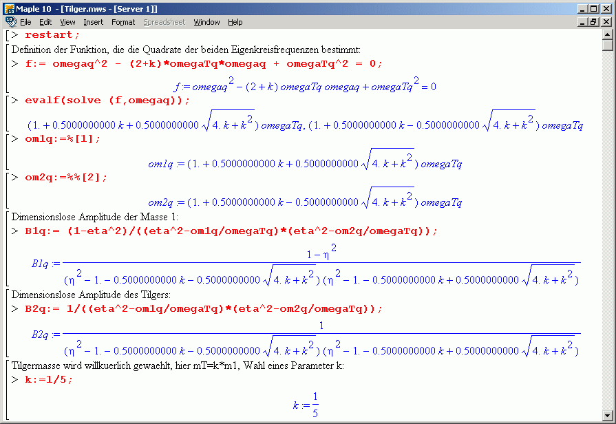 Realisierung der Berechnung mit Maple